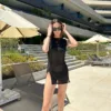 Maison Allure Sheer Black Mini Dress with Dual Open Slits