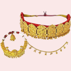 Kumauni Gold-Plated Guluband & Nath Jewellery Set