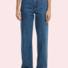 Smokey Blue Denim Loose Fit Straight Jeans for Women