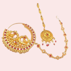 Garhwali Gold Plated Bridal Nose Ring with Chain